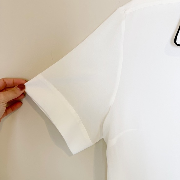 Piazza Sempione White Short Sleeve Button-Up Shirt with Black Trim Silk - Picture 5 of 6